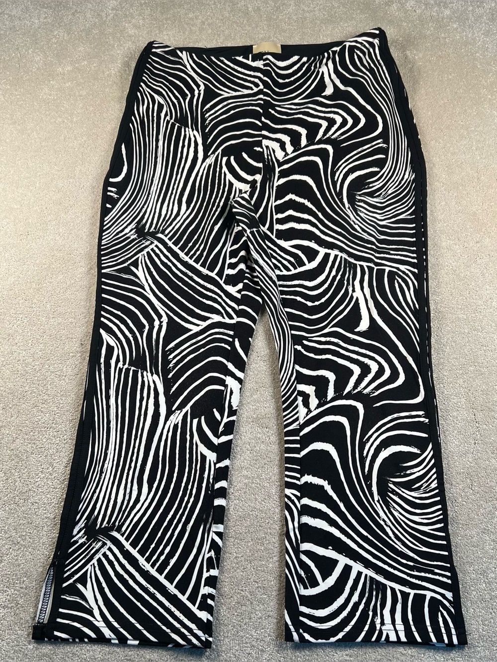 Elie Tahari Zebra Cropped Pants Black White Pull On Casual Stretch women's large
